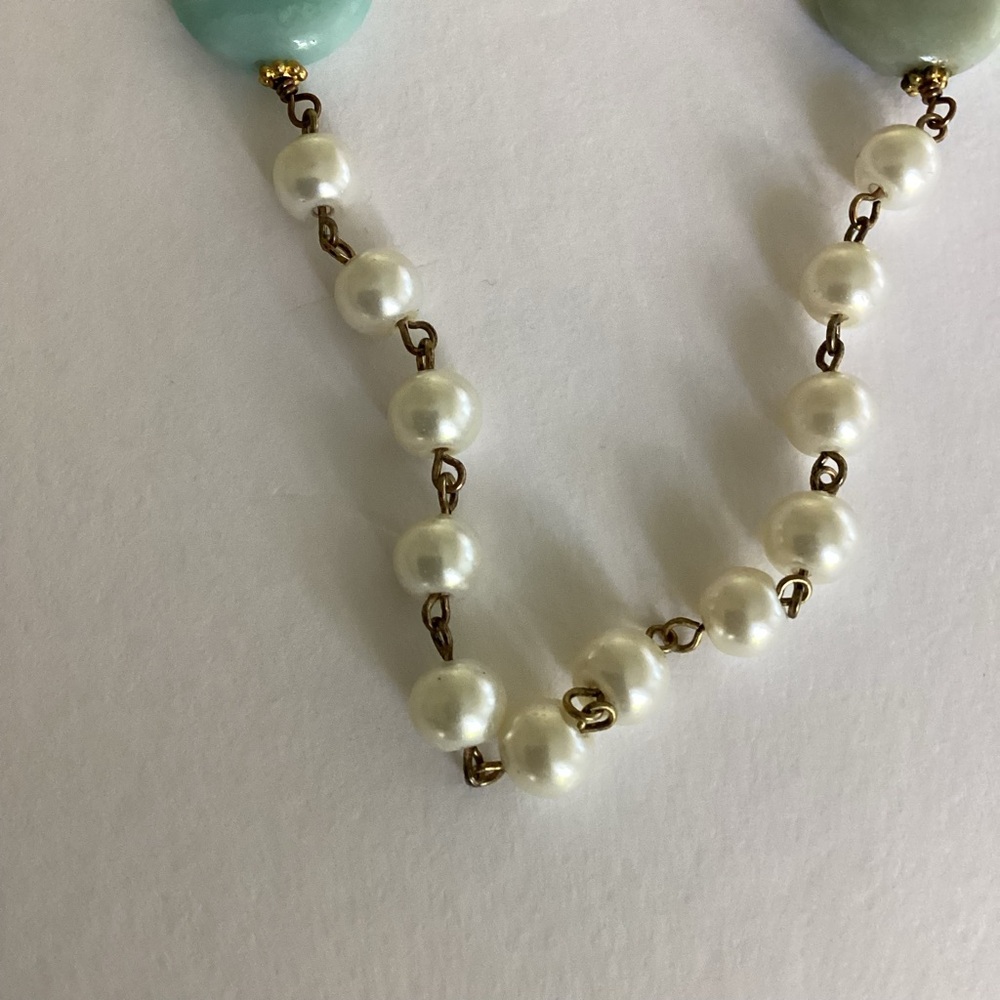 Julio Designs Necklace Mixed Pearl & Aqua Stone Gold Chain Accents Long Artisan - Picture 3 of 12